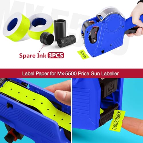 30 Rolls 15000pcs White Price Gun Labels for Mx-5500 Labeller White Pricemarker Stickers Plus 3 Piece Refill Ink Rolls (Yellow) - color: Yellow