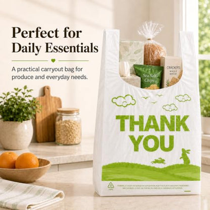 YoYoRain 1000 Count White Thank You T-Shirt Bags, 11 x 6 x 21 in - color: white green