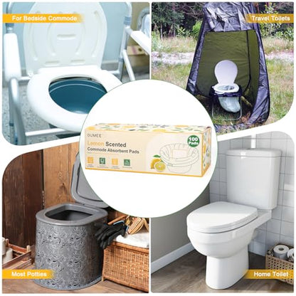 OUMEE Scented 100 Count Absorbent Commode Pads for Bedside Commode Bucket - size: 9.5*5in-Lemon