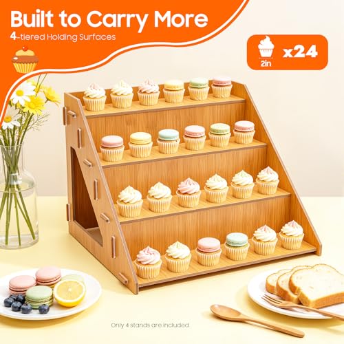 4 Tier Retail Display Stands 4 Pcs Set Cake Dessert Countertop Display Stand Log Color Triangular Display Rack for Stores Offices Homes Parties