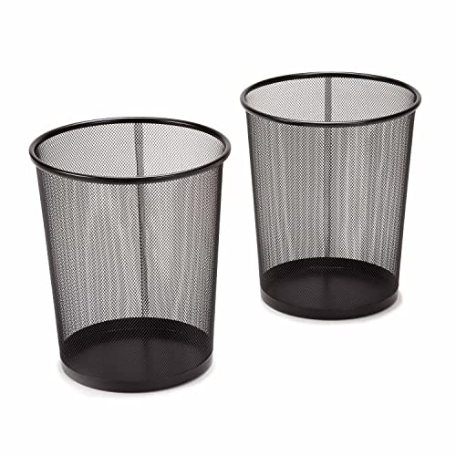 2-Pack 6-Gallon Round Steel Mesh Trash Can, Recycling Wastebasket, Black - color: Black