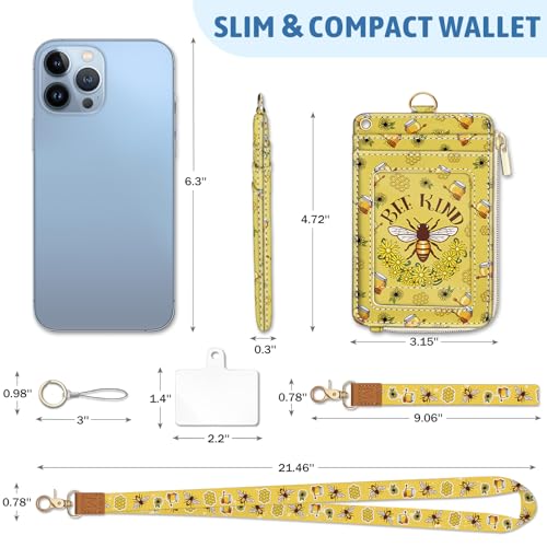Piefly Bee Kind Lanyard Wallet with ID Badge Holder, Small RFID Keychain - color: Bee