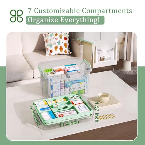 15QT Medicine Storage Box - Portable Medicine Cabinet Organizer with Handle - color: Green