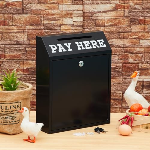 Yaocom Metal Money Cash Box,Black,15 x 12 x 4 Inch - color: Black, size: 15 x 12 x 4 Inch