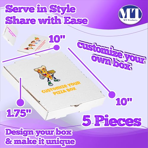 MT Products White Custom Printed Pizza Boxes with logo - 10 x 10 x 1.75 Corrugated Cardboard - color: Custom Printed - White