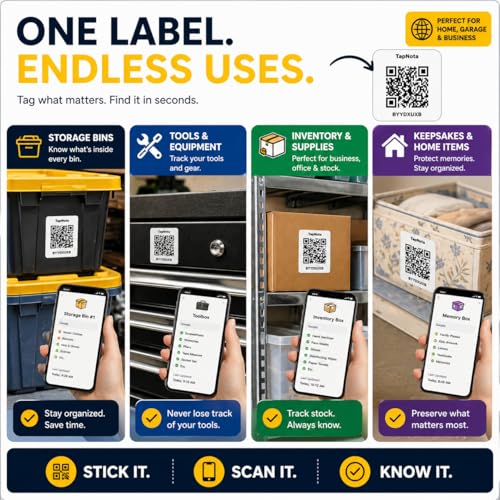 QR Code Storage Bin Labels for Home Inventory (200 Pack)