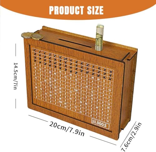 Cash Vault Wooden Savings Box,$10000 Wooden Cash Saver Money Box, Cash Saver Box, Coin Counter Piggy Bank, Money Box with Counter, Wooden Money Box with Money Target and Numbers (Brown) - color: Brown