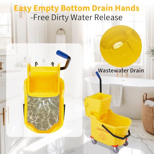 Heavy Duty 32L Commercial Mop & Bucket Set – Double Bucket System with Side Press Wringer, Wheels for Easy Mobility – High Capacity, Durable – Ideal for Industrial, Janitorial, Office,