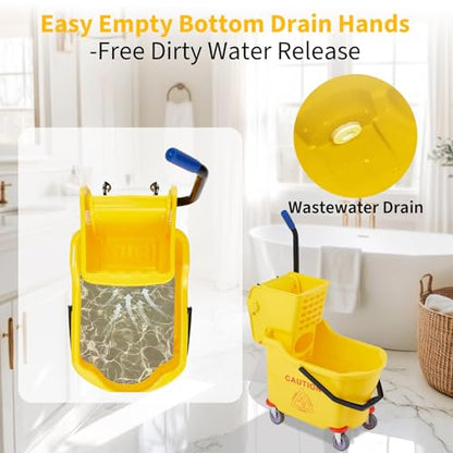 Heavy Duty 32L Commercial Mop & Bucket Set – Double Bucket System with Side Press Wringer, Wheels for Easy Mobility – High Capacity, Durable – Ideal for Industrial, Janitorial, Office,