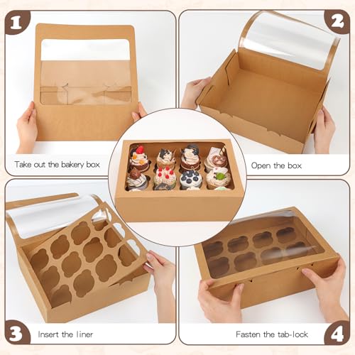 Moretoes 7pcs Cupcake Boxes, 12 Count Cupcake Containers with Window&Insert