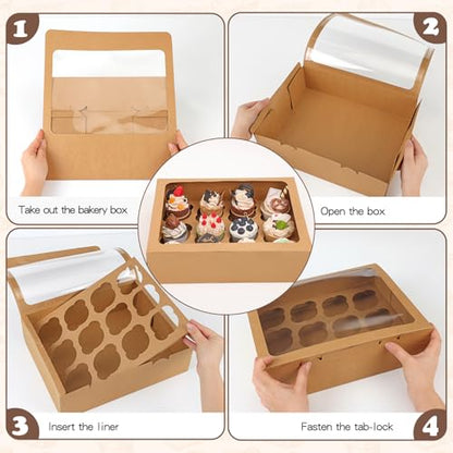 Moretoes 7pcs Cupcake Boxes, 12 Count Cupcake Containers with Window&Insert
