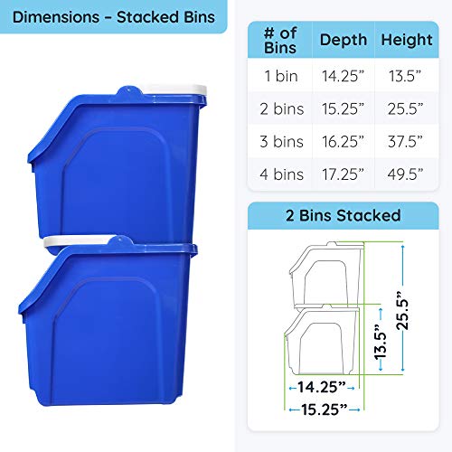 Recycling Rules! 6 Gallon Stackable Recycling Bin Container in Blue, Eco-Friendly Handy Recycle Bin with Easy-to-Carry Handle, 3-Pack - size: 3-pack
