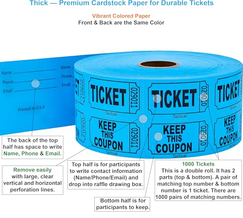 Tacticai 1000 Raffle Tickets, 50/50 Double Roll, Blue - color: A - Double Roll - 1,000 Tickets - Keep - Blue
