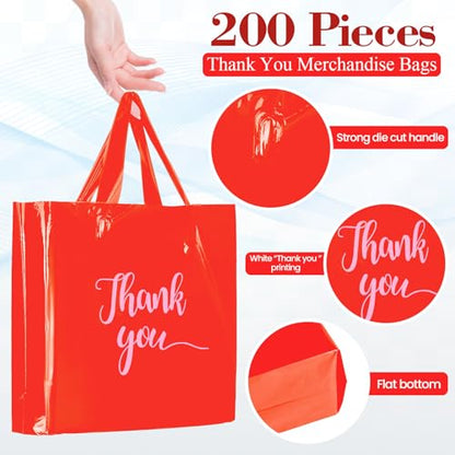 Teling 200 Pcs Thank You Shopping Bags with Handle,Red - color: Red