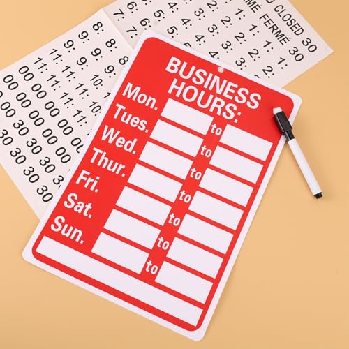 Business Hours Sign, Changeable Operation Times Sign Kit with Matching Sticker & Pen Hangable Writable Store Office Open Closed Hours Boards for Glass Door Window