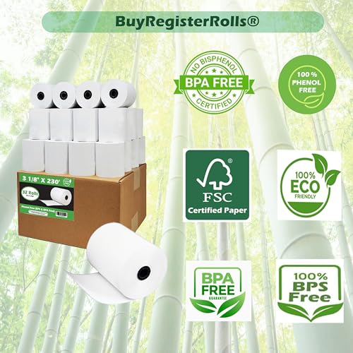 Phenol Free Thermal Paper (96 Rolls) 3 1/8 x 230 Receipt Rolls fits all Clover POS Cash Register Printers, Star Micronics SCP700 TSP100 TSP300 TSP400 (BPA & BPS Free) from BuyRegisterRolls - size: Pack of 96, style: Phenol Free Thermal