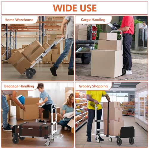 3-in-1 Folding Hand Truck, 500 lb Heavy Duty Steel Dolly - color: Silver