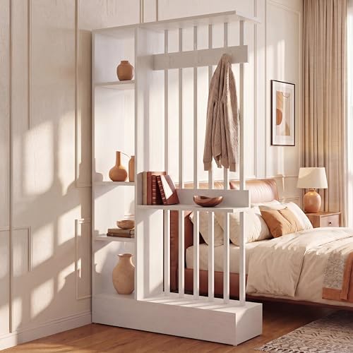 Tribesigns Wall Room Divider with Shelves, 71" Freestanding Room Divider - color: White