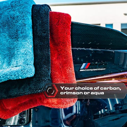 Blackline Microfiber Car Drying Towel 24"x36", 1300GSM Twisted Loop - color: Aqua