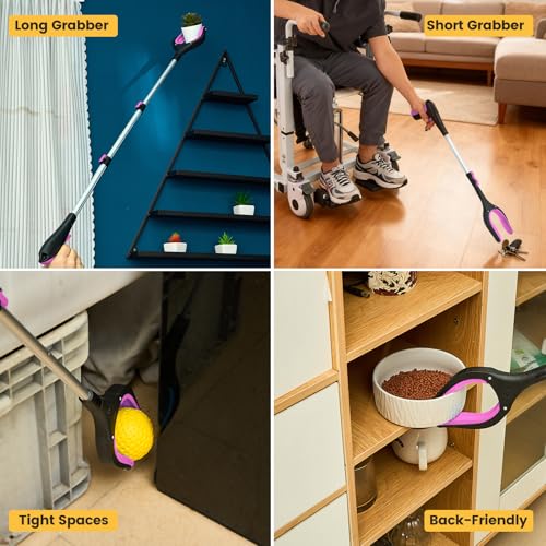 Telescopic Grabber Reacher Tool, 5-Level Adjustable Length (23'' to 41'') - Trash Claw Gripper, Pickup Stick for Litter Picking, Yard Work, and Seniors (Pink-2PC) - color: Pink-2pc