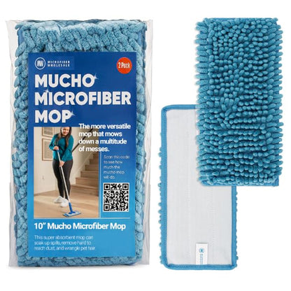 10" Dry & Wet Mucho Mop Pads - Compatible with Swiffer Wet Jet - Replacement Flat Mop Heads - Reusable & Washable Microfiber Pads, 2 Pack - size: 10" Pad