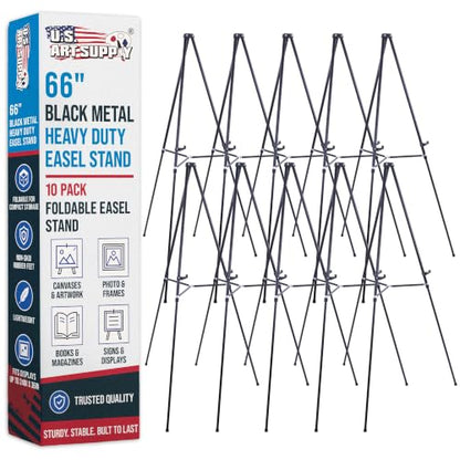 U.S. Art Supply 66" High Black Metal Display Art Easel (10 Pack) - Large