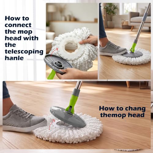 Masthome Compact Spin Mop Bucket System with Pedal Wringer Set - color: Green+dark Grey