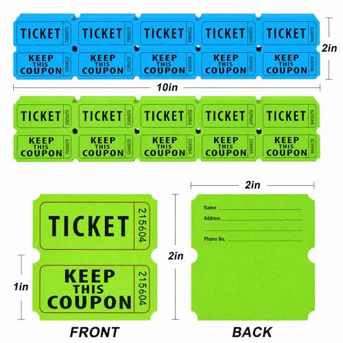 MAQIHAN Raffle Tickets Roll - 50/50 Double Raffle Tickets for Event & Party - color: 800pcs Green & Blue