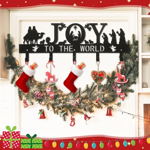 Cinnvoice Nativity Christmas Stocking Holder for Wall, 5 Hangers,Joy - style: Joy