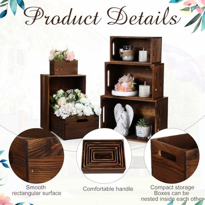 AceOrbit Set of 6 Rustic Wood Crates for Display Nesting Box, Classic Brown - color: Classic Brown