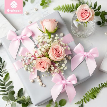 50 Pcs Light Pink Satin Ribbon Bows, 3.5" x 3.5", with Twist Ties - color: Light Pink