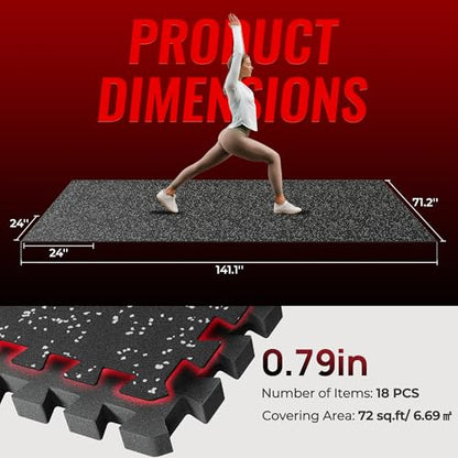 SUPERJARE 0.79'' Extra-Thick 18 Pcs 72 Sq Ft Exercise Equipment Mats - color: Black/Grey, size: 18 Tiles (72 Sq Ft)