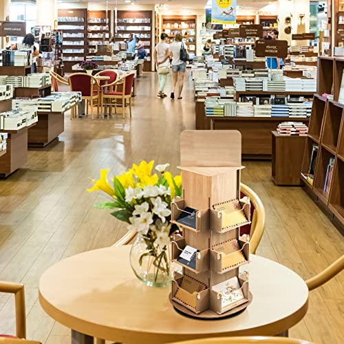 Spiareal Rotating Display Stand 3 Tier Rotating Sticker Display Stand Wooden Greeting Card Stand Multi Pocket Photo Holders Stand for Retail Craft Showcase(Wood)