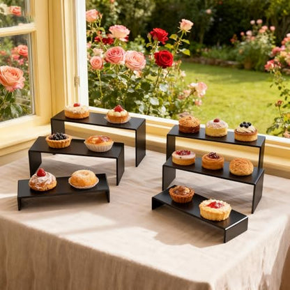 6 PCs 9 Inch Black Acrylic Display Risers 3 Tier Stand - color: Black 6 PCs