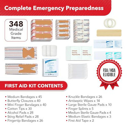 Swiss Safe 2-in-1 348 Pcs Large First Aid Kit for Camping, Travel & Car