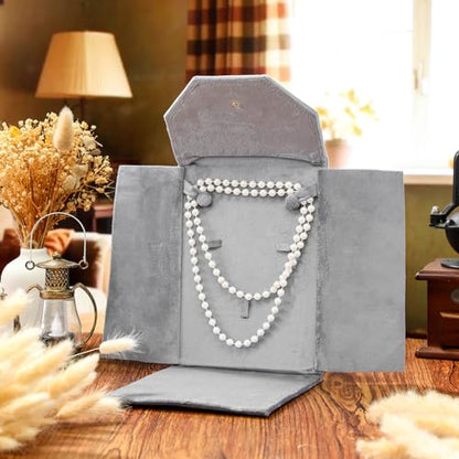 Kenning 6 Pcs Velvet Necklace Display Folder Travel Jewelry Case, Gray - color: Gray