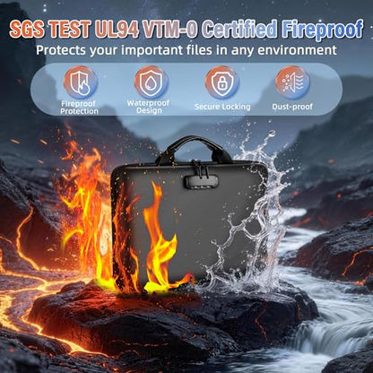 Fireproof Document Safe Box with Lockable Zipper, Hard-shell, 13 Pockets, Waterproof for Important Papers Binder, Fire/Water Resistant File Box for Travel, Home & Office, Organizer for Passport, Cards - size: M