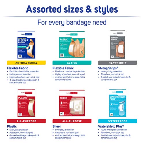 Care Science Variety Adhesive Bandages Pack, Assorted Sizes, 300 Count