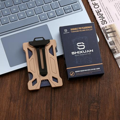 ID Badge Holder with Retractable Clip, Credit Card Holder, Keychain Wallet, Name Badge Holders, Business Card Holder, and Money Clip for Men and Women (Khaki) - color: Khaki