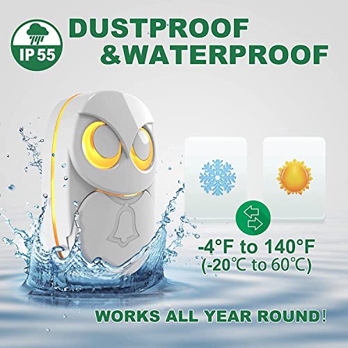 Wireless Doorbell, Cute Owl Doorbell- 2 Receivers + 1 Transmitter, White - size: 2 Receiver + 1 Transmitter - White