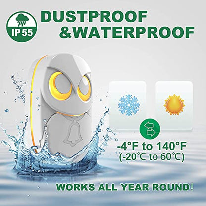 Wireless Doorbell, Cute Owl Doorbell- 2 Receivers + 1 Transmitter, White - size: 2 Receiver + 1 Transmitter - White