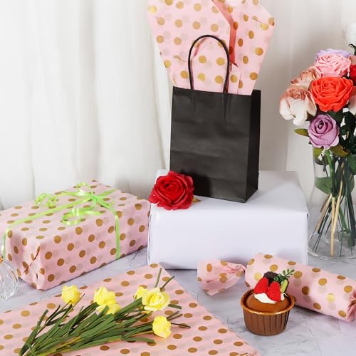 BEISHIDA Pink and Gold Tissue Paper Bulk, Polka Dot Wrapping Tissue Paper for Gift Bags, 14 x 20 Inch Gift Wrap for Christmas Birthday Wedding Graduation DIY Crafts Holiday Flowers,50 Sheets - color: dots-pinkgold