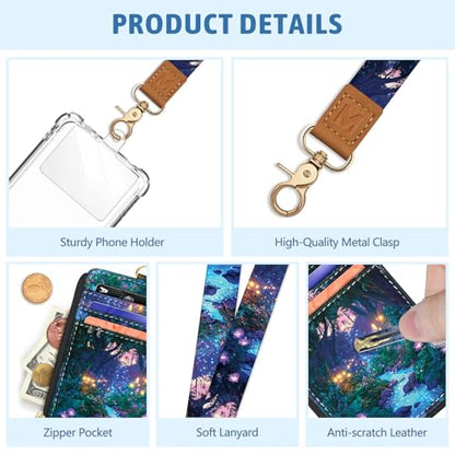 Piefly Forest Firefly Lanyard Wallet with ID Badge Holder, Small Slim RFID - color: Forest Firefly