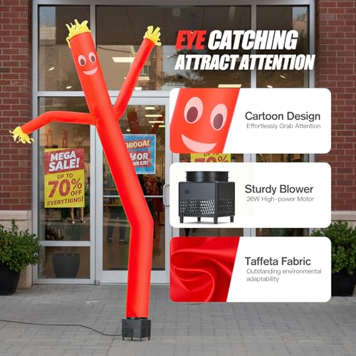 6ft Red Inflatable Waving Tube Man with Blower - color: Red