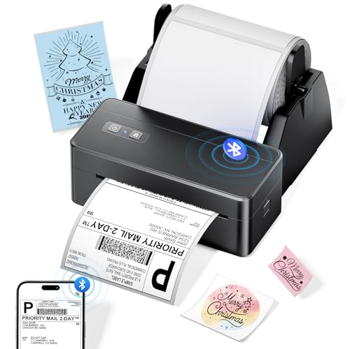 Bluetooth Shipping Label Printer 4x6 with Label Holder, Black
