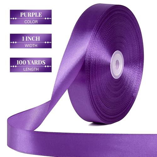 Purple Satin Ribbon 1 Inch x 100 Yards - color: Purple