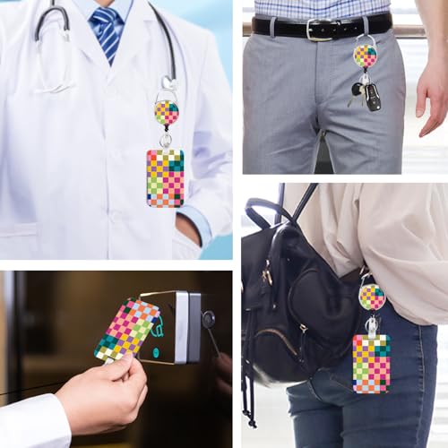 2 Pack Colorful Checkered ID Badge Holder with Clip Badge Reels - color: 2 Pack-colorful Checkered
