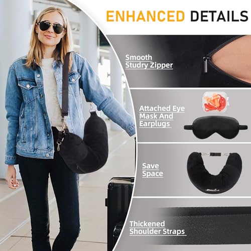 Travel Neck Pillow Stuffable with Clothes, Stuffable Travel Pillow - color: Black