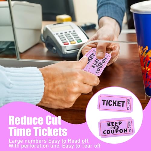 8000 Multicolor Raffle Tickets - 8 Double Rolls of 1000 Tickets Each, Consecutively Numbered 50/50, 1x2 Inch, for Party, Concert, Carnival, Event