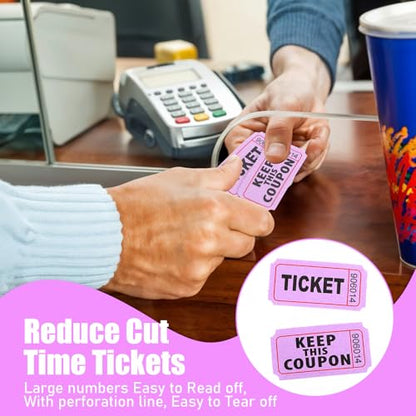 8000 Multicolor Raffle Tickets - 8 Double Rolls of 1000 Tickets Each, Consecutively Numbered 50/50, 1x2 Inch, for Party, Concert, Carnival, Event